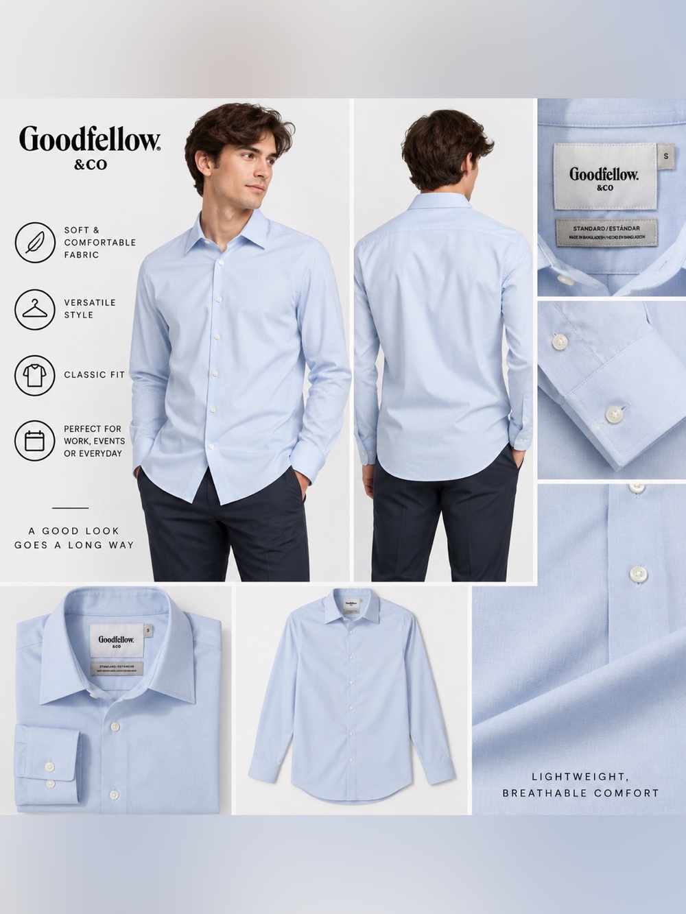Goodfellow & Co Men’s Small Light Blue Stretch Dress Shirt NWT
